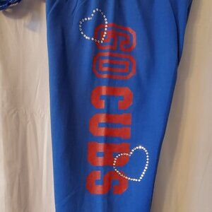 EUC! PINK VS Rhinestone Chicago CUBS Blue Cropped Sweatpant *Rare
